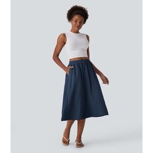 Mid Rise Wide Leg Flowy Linen-Feel Pants with Pocket Size XS NIB